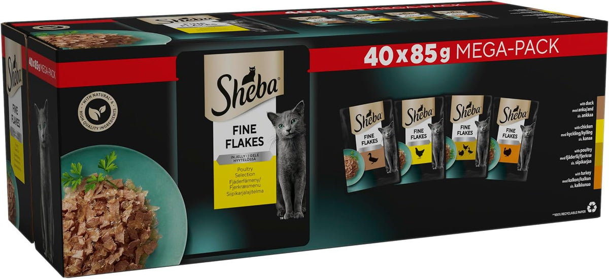 Sheba Fine Flakes Poultry in Jelly Wet Cat Food 40 x 85g