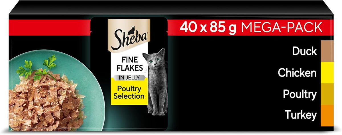 Sheba Fine Flakes Poultry in Jelly Wet Cat Food 40 x 85g