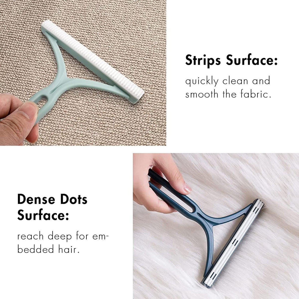 Two sided pet hair remover for embedded fur
